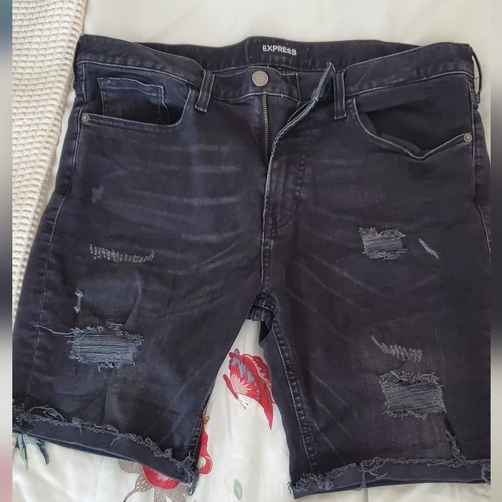 Express Dark Gray Distressed Jean Shorts